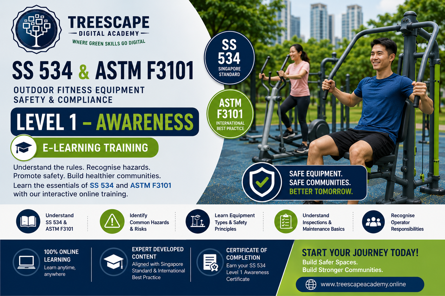 SS 534:2007 & ASTM F3101−21a Outdoor Fitness Equipment Safety Level 1 — Awareness Certificate
