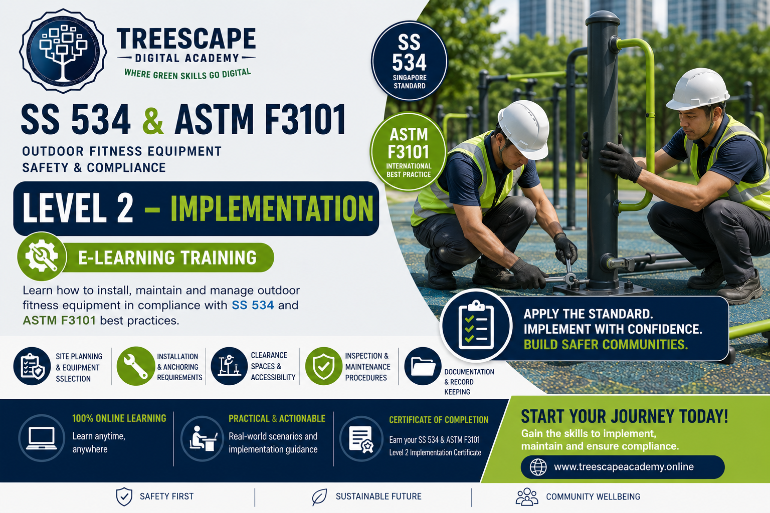 SS 534:2007 & ASTM F3101−21a Outdoor Fitness Equipment Safety Level 2 — Implementation Certificate